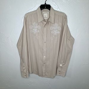 BKE Fleur de Lis Patches Slim fit Button Down long sleeves shirt size medium EUC